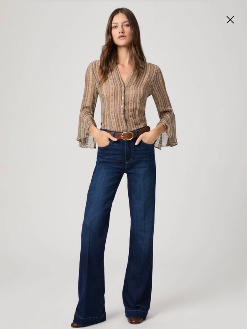 PAIGE Leenah Wide Leg Jeans Women’s 25 Dark Wash High Rise Stretch Denim
